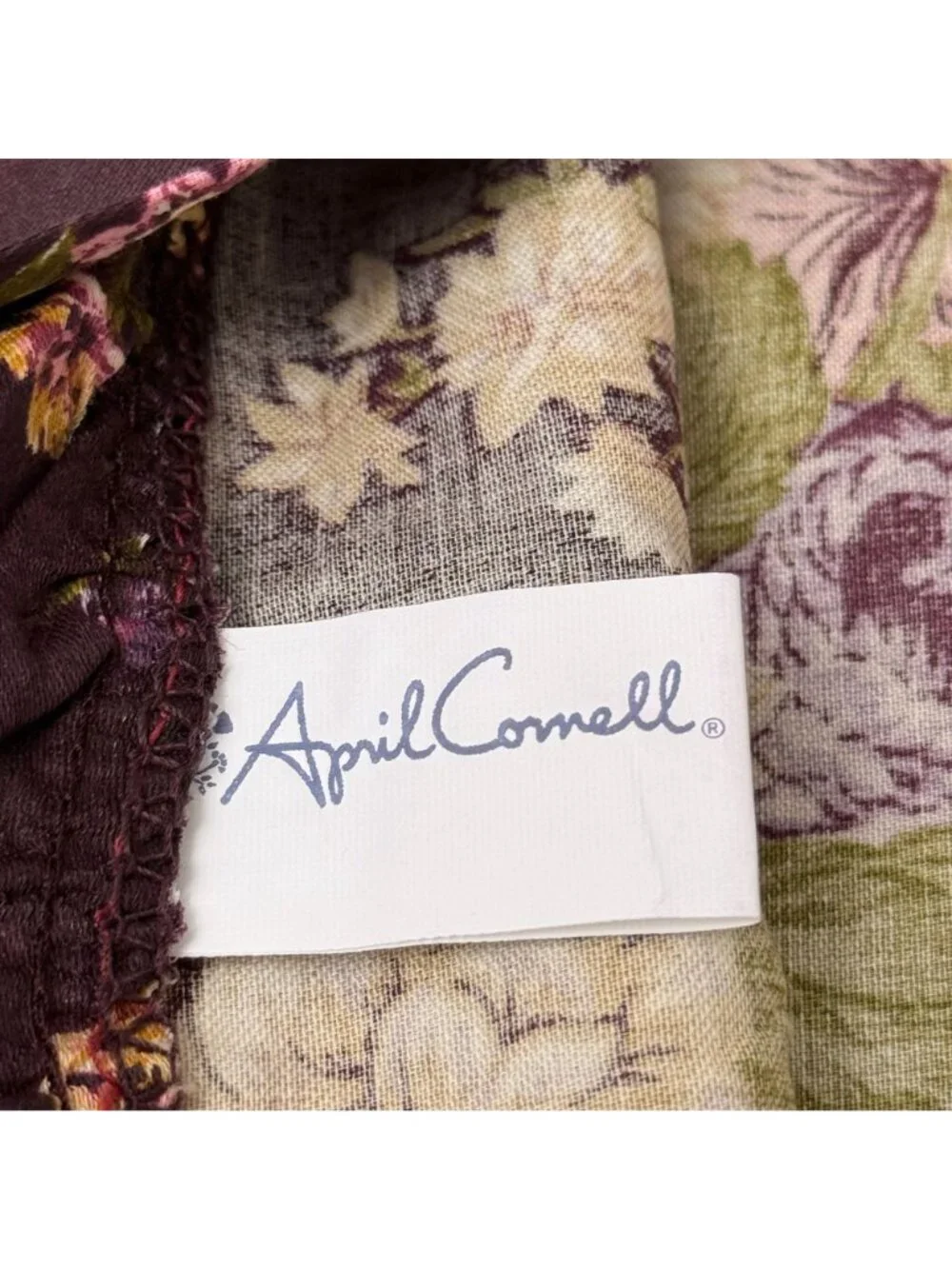 APRIL CORNELL Shower Curtain Cotton Fabric Ruffle Plum Purple Cottage Floral NWT